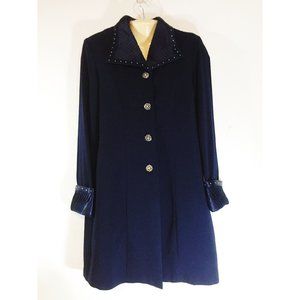 Dark Academia Womens Navy Blue Long Sleeve Dress Size 12 Button Front Princess C